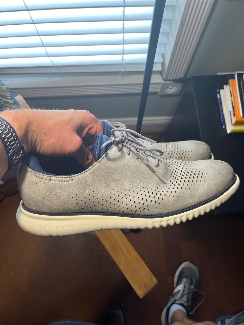 Cole Haan Light Gray Perforated Grand Casual Lace-Up Slip-On